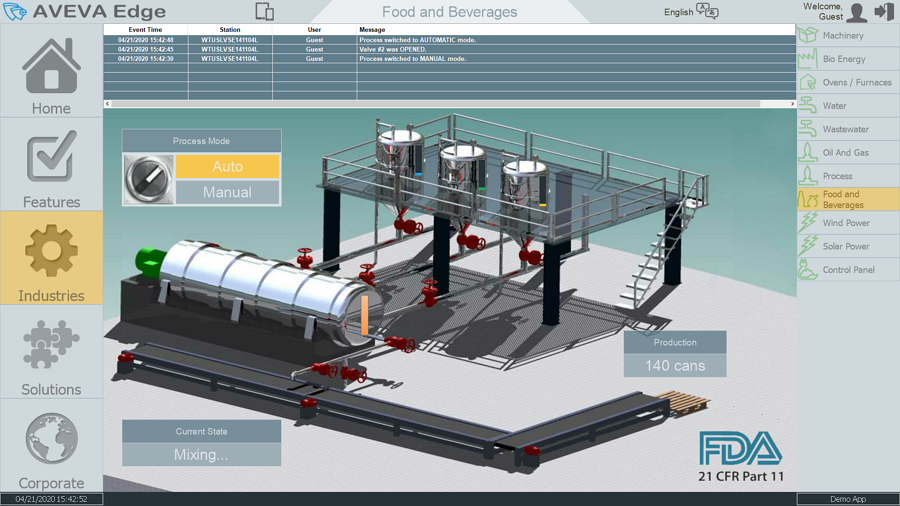 Tela de sistema supervisório SCADA para controle industrial